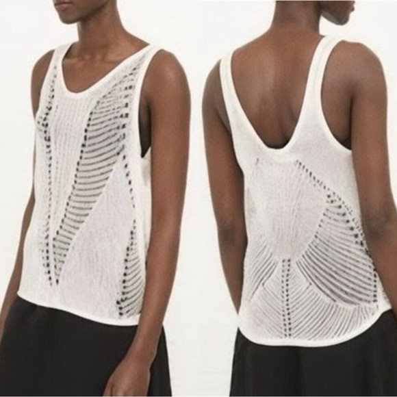 HELMUT LANG Linen Crochet Cream Knit Sleeveless Sweater Tank Top,All Products : American Fashion Style Bags On Sale